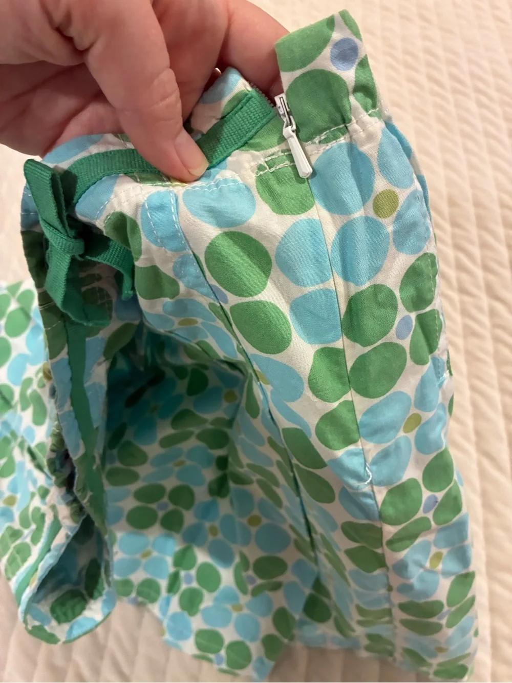 Mini Boden Green and Light Blue Polka Dot Pleated Skirt